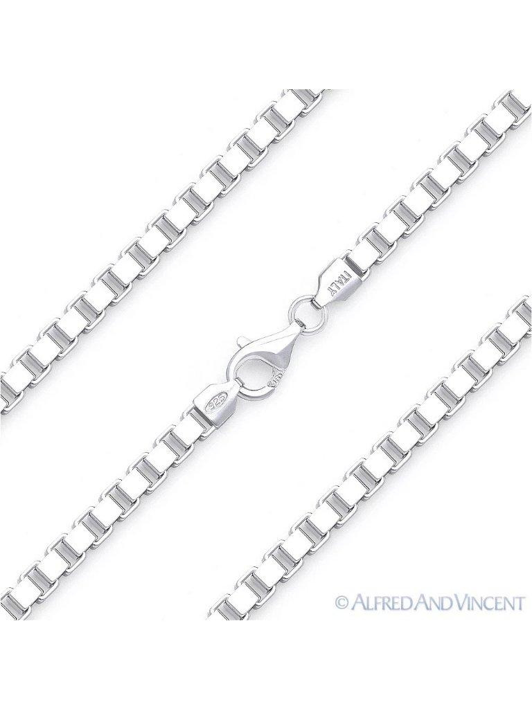 4mm Classic Box Link Italian Chain Necklace In Solid .925 Sterling Silver 22"